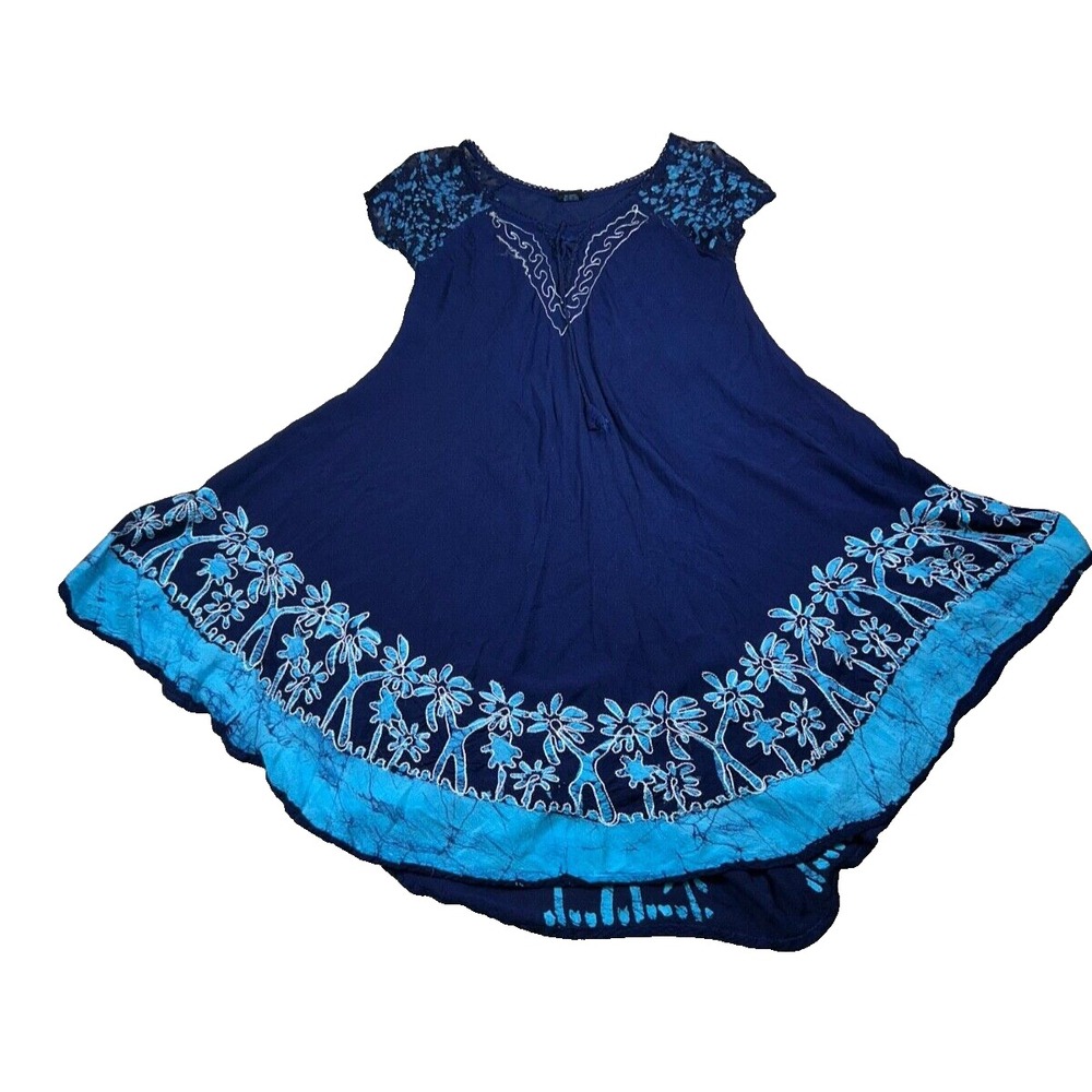 Fashion First Free‎ Size Blue Lace Sleeves Beachy Dress Tye Dye